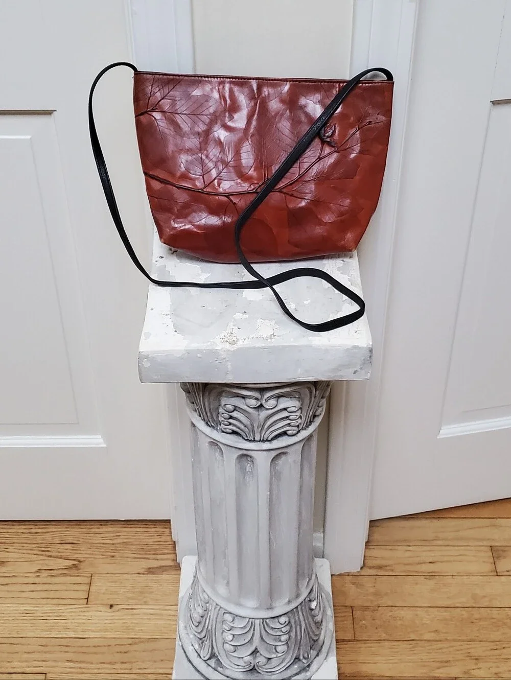C.L. Whiting Leaf Leather Artisan Collection Red Leather Crossbody Bag